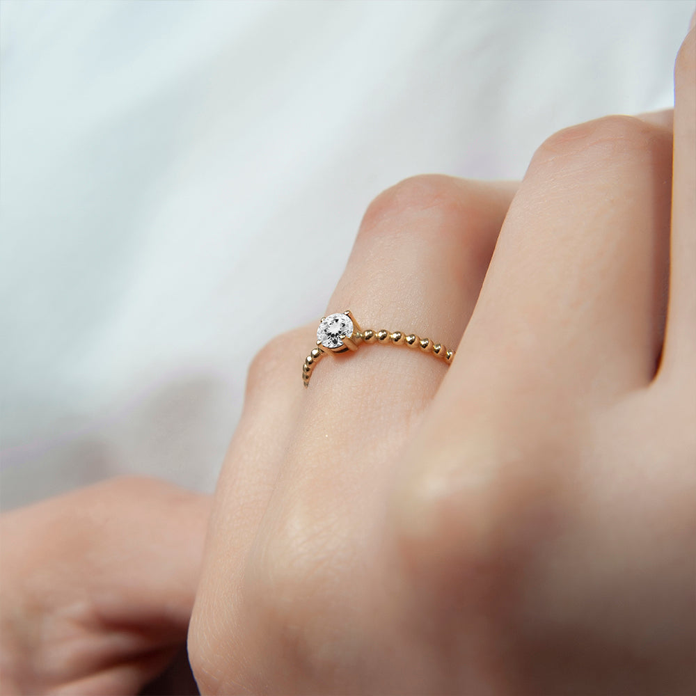 14K Gold Round White Sapphire Ring