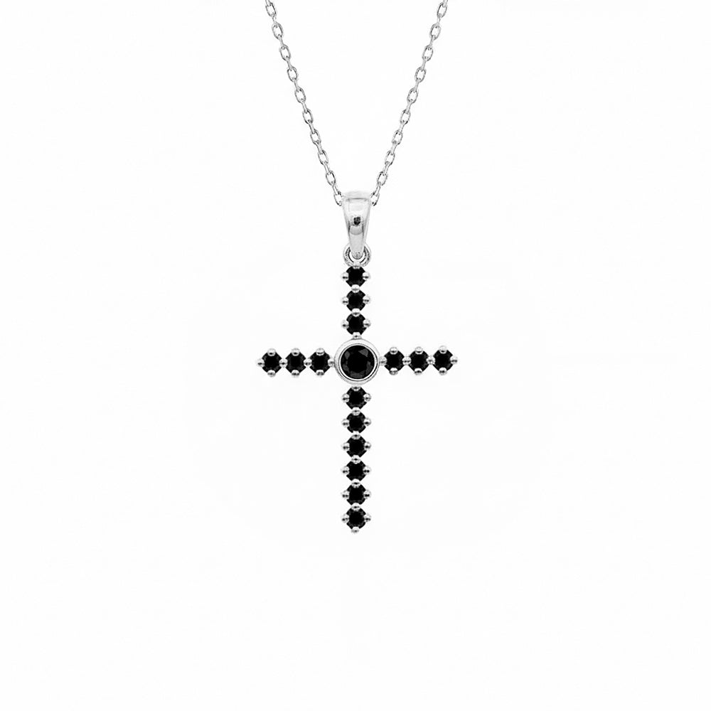 14K Gold Round Black Diamond Christian Necklace