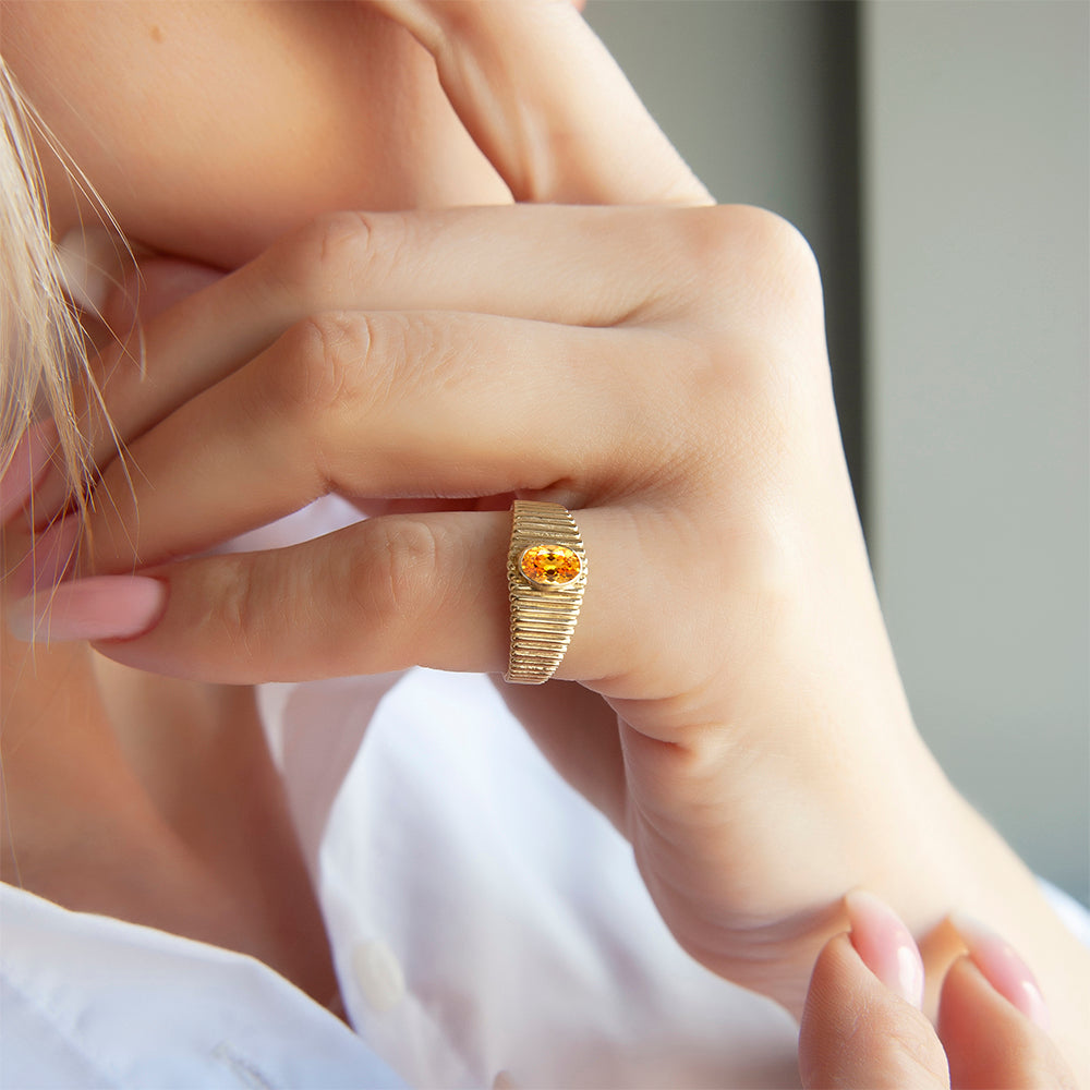 14K Gold Oval Cut Citrine Ring