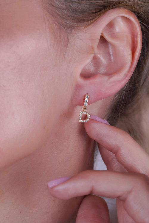 14K Gold Diamond Letter D Earring