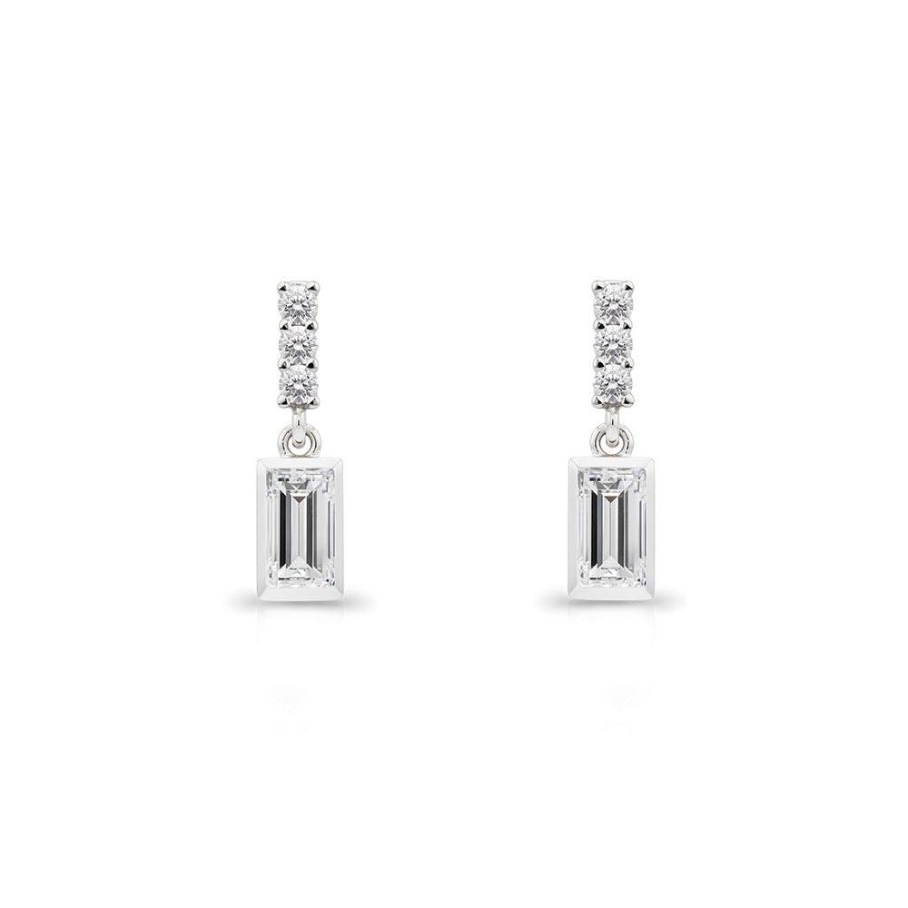 14K Gold White Sapphire Baguette Earrings