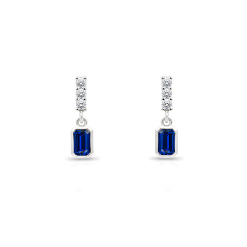 14K Gold Blue Sapphire Rectangular Earrings
