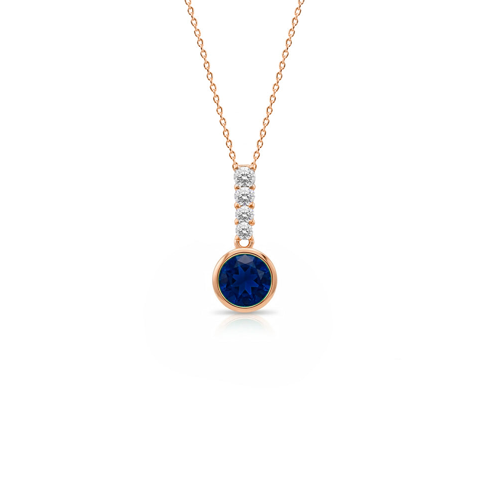 14K Gold Round Sapphire Diamond Necklace