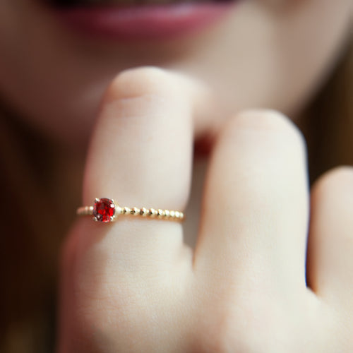 14K Solid Gold Round Cut Ruby Ring