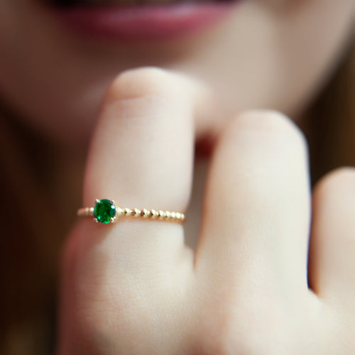 14K Solid Gold Round Cut Emerald Ring