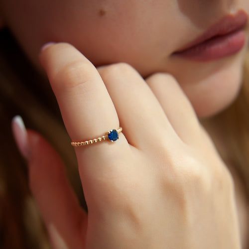 14K Solid Gold Round Cut Sapphire Ring