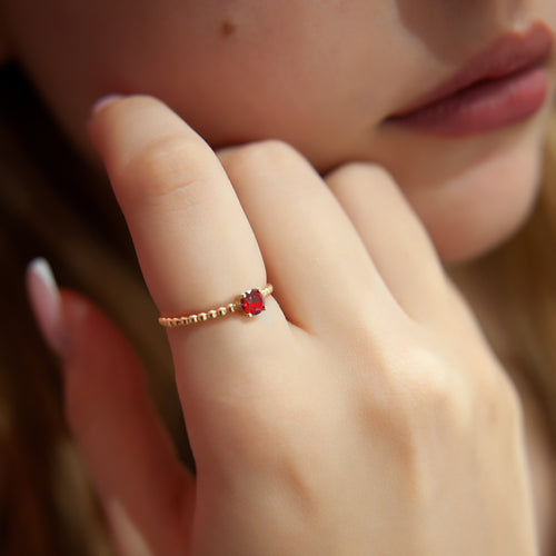 14K Solid Gold Round Cut Ruby Ring