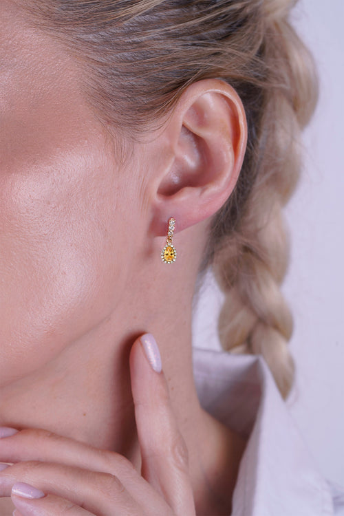 14K Gold Citrine Drop Earrings