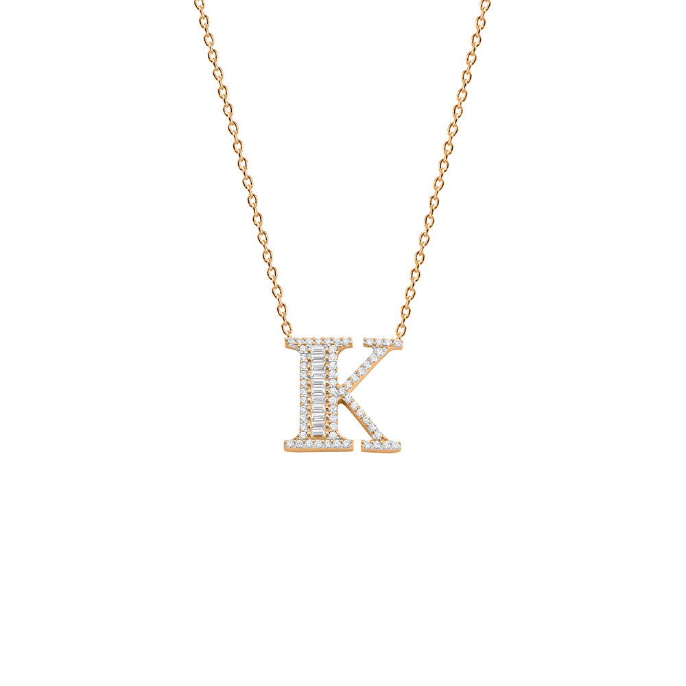 14K Gold Diamond Initial K Necklace