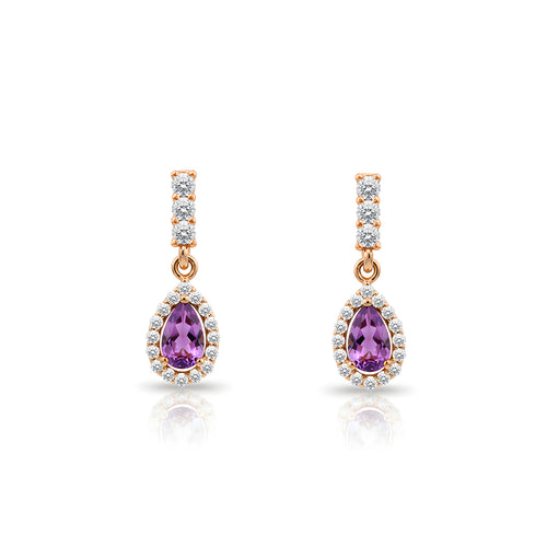 14K Gold Amethyst Pear Cut Earrings