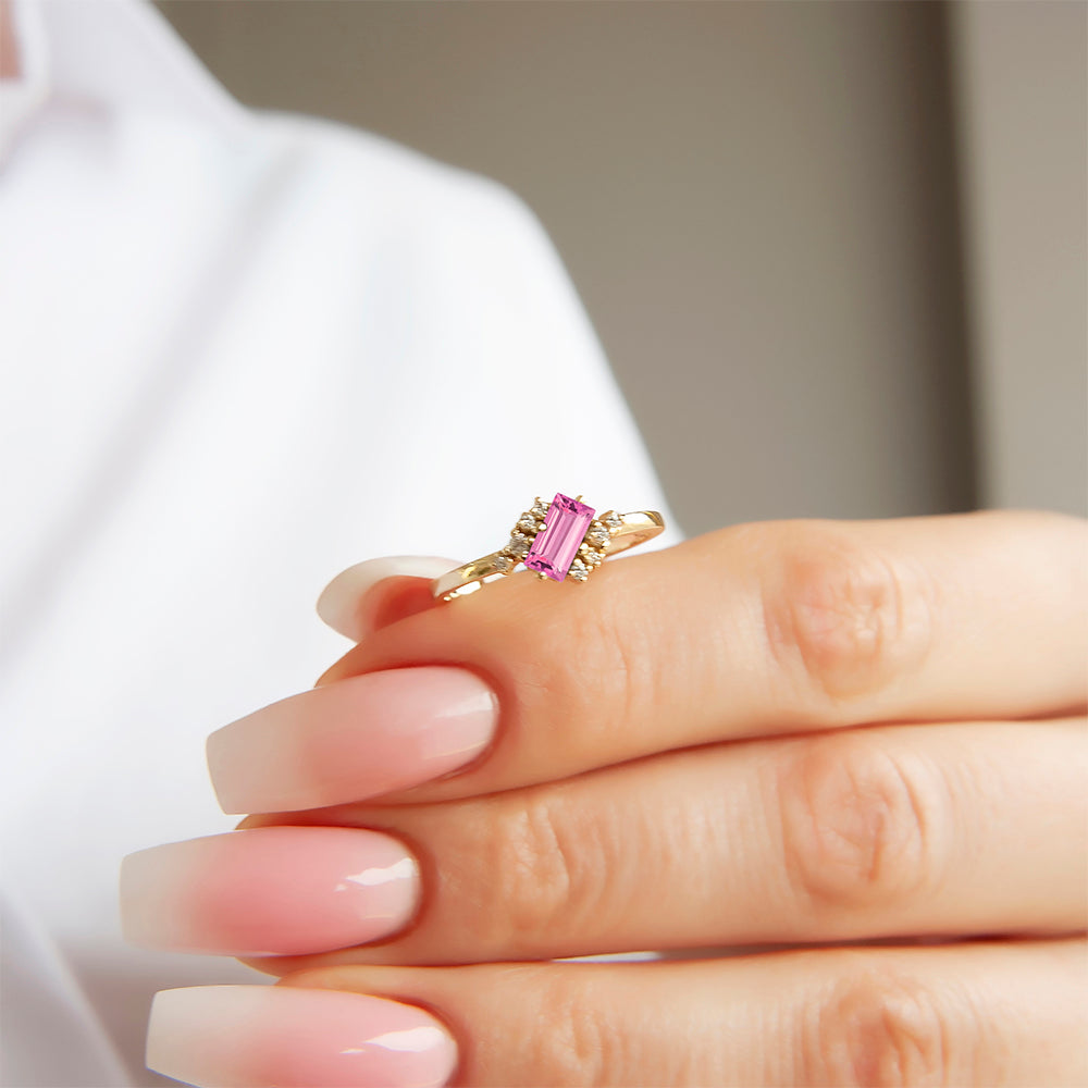 14K Gold Baguette Pink Sapphire Ring