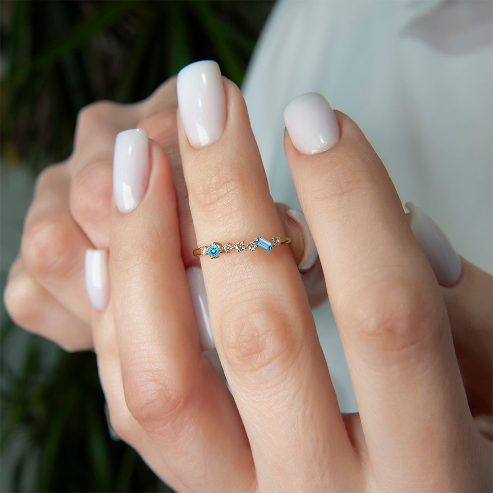 Aquamarine Baguette Ring / Diamond Ring