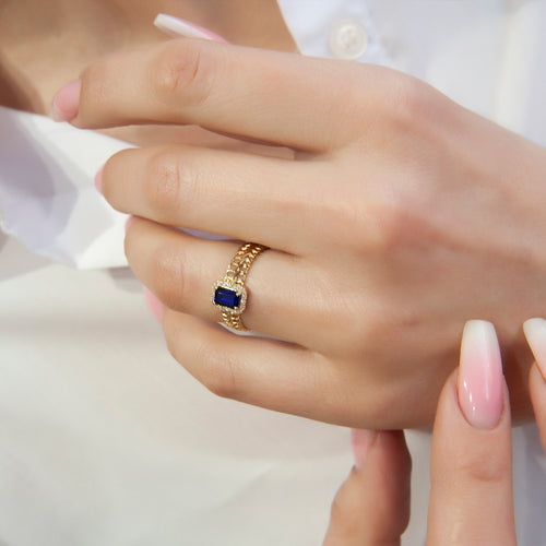 14K Gold Natural Sapphire Chain Ring