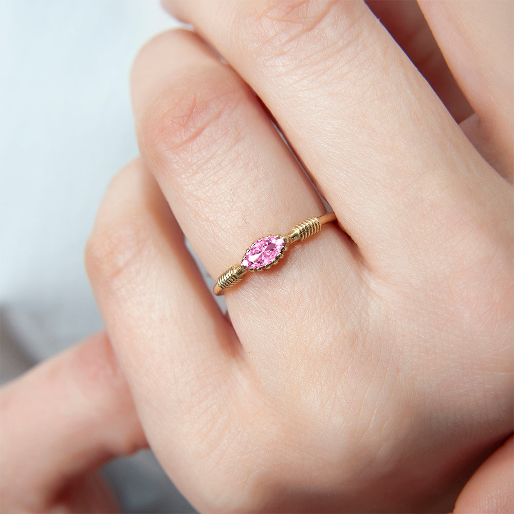 14K Solid Gold Pink Sapphire Ring / Marquise Gemstone Jewelry