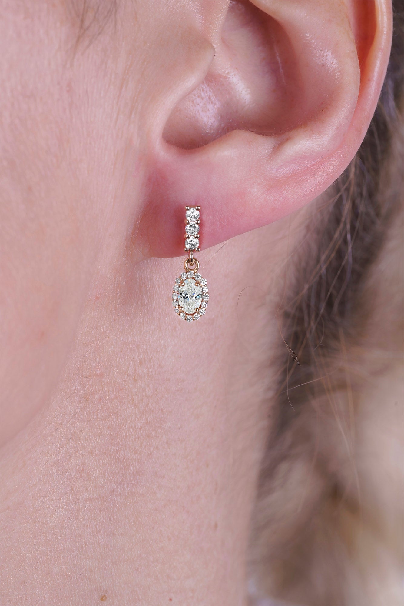 14K Gold White Sapphire Oval Earrings
