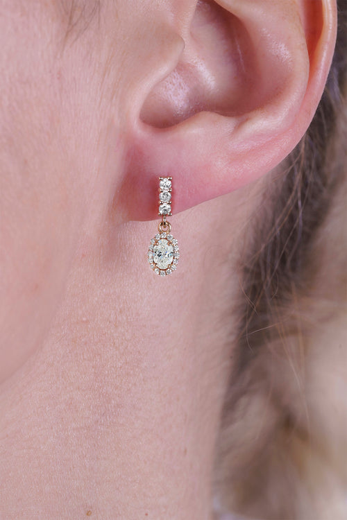 14K Gold White Sapphire Oval Earrings