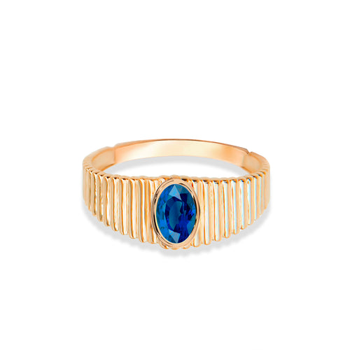 14K Solid Gold Ring with Oval Cut Blue Sapphire
