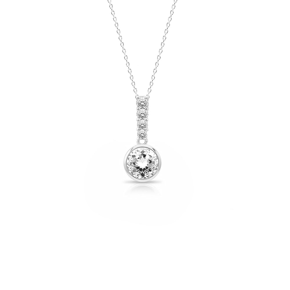 14K Gold Round Natural White Sapphire Necklace
