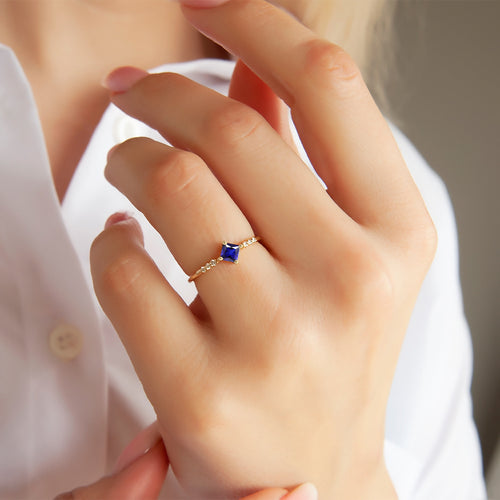 14K Gold Princess Cut Diamond Sapphire Ring