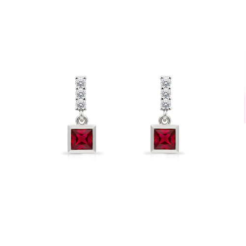 14K Gold Ruby Square Earrings