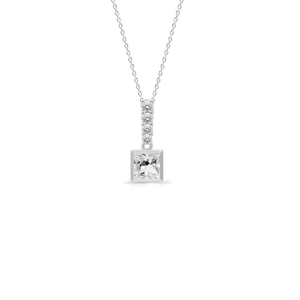 Square White Sapphire Necklace, Wedding Necklace