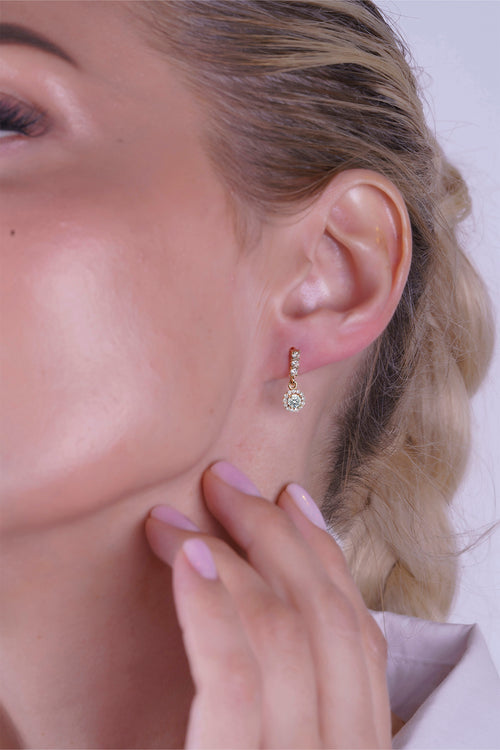 14K Gold Diamond Halo Earrings