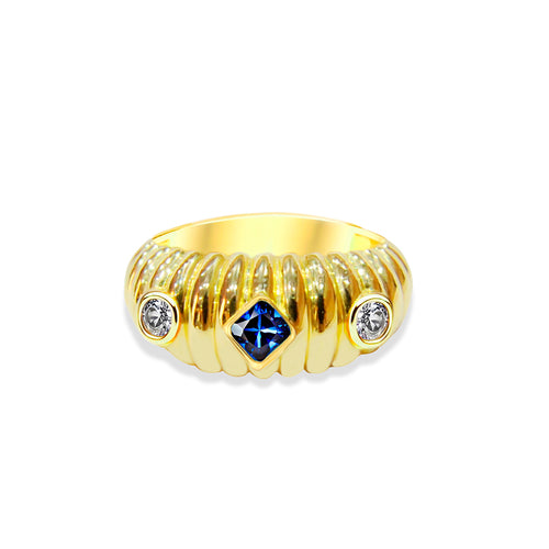 14K Gold Natural Sapphire Dome Ring