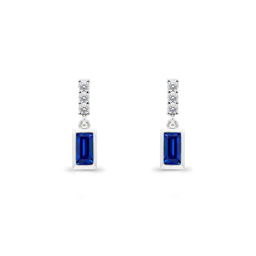 14K Gold Blue Sapphire Baguette Earrings