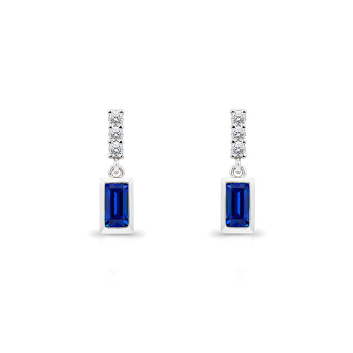 14K Gold Blue Sapphire Baguette Earrings