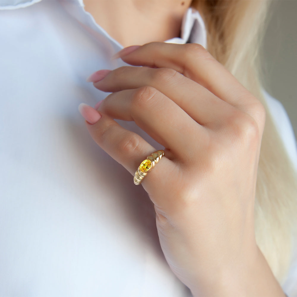 14K Gold Natural Citrine Bubble Ring