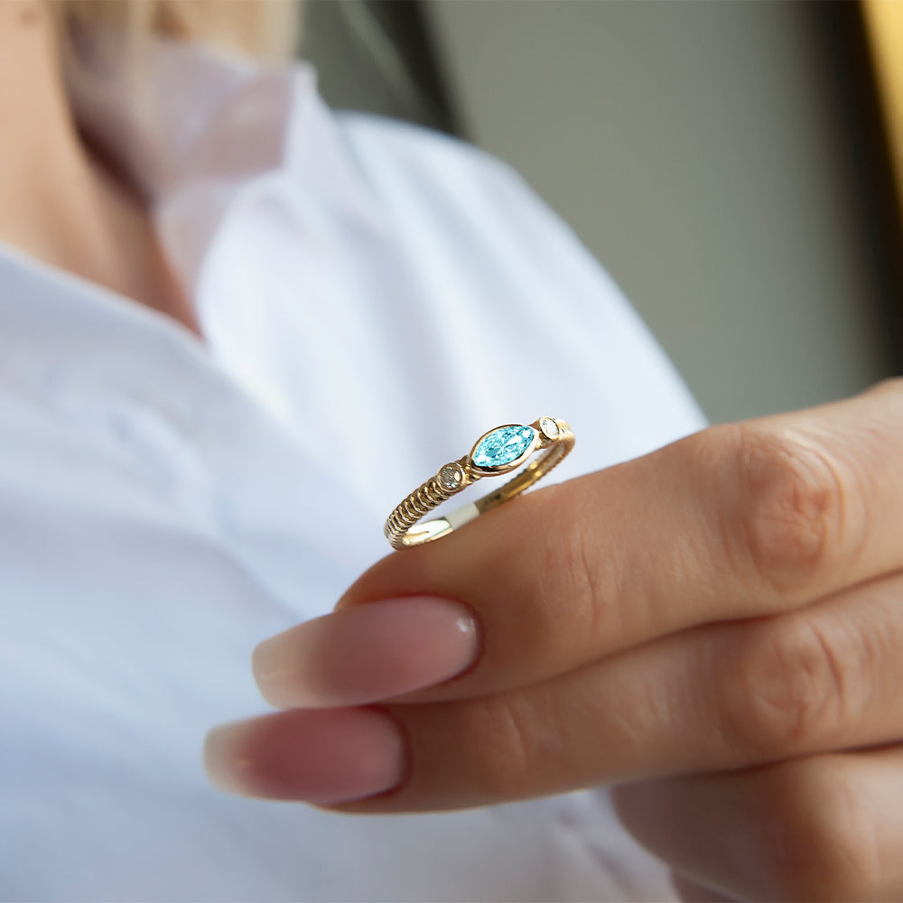 14K Gold Natural Aquamarine Marquise Ring