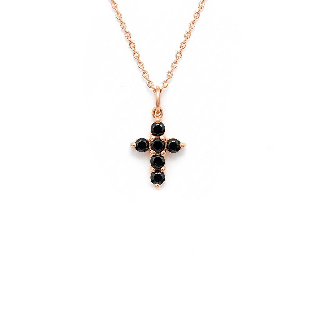 Modern Black Diamond Cross Necklace / Gift for Wife