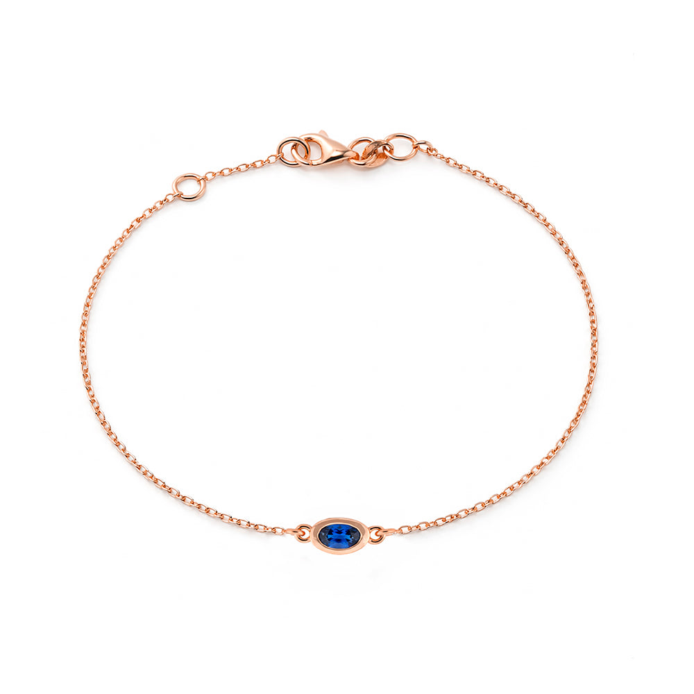 14K Gold Natural Oval Sapphire Bracelet, Handmade Sapphire Bracelet
