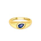 14K Gold Blue Sapphire & Diamond Pear-Shaped Signet Ring