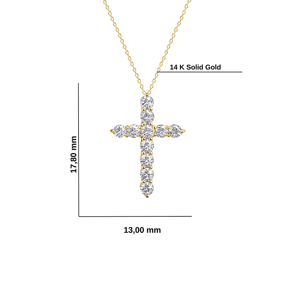 Round Diamond Cross Necklace / 14K Gold Christian Pendant