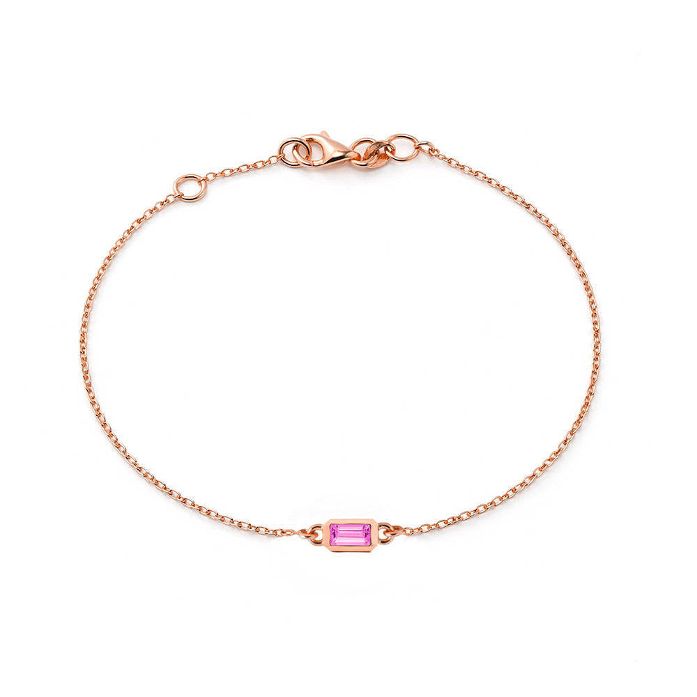 Baguette Pink Sapphire Bracelet, Minimalist Feminine Bracelet
