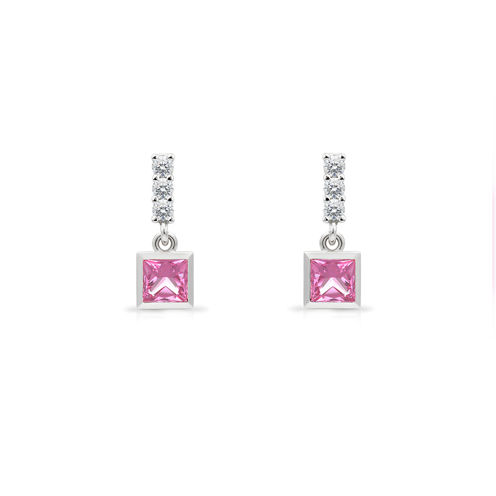 14K Gold Pink Sapphire Square Earrings