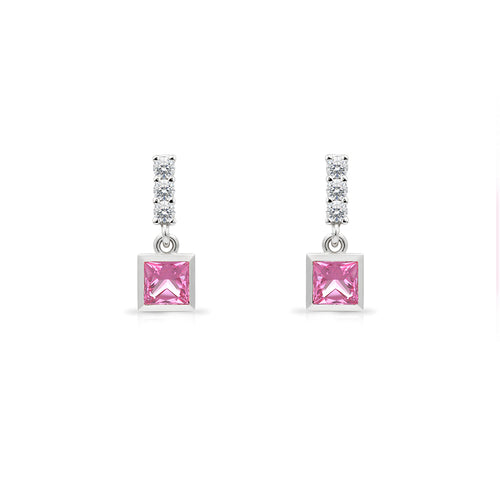 14K Gold Pink Sapphire Square Earrings