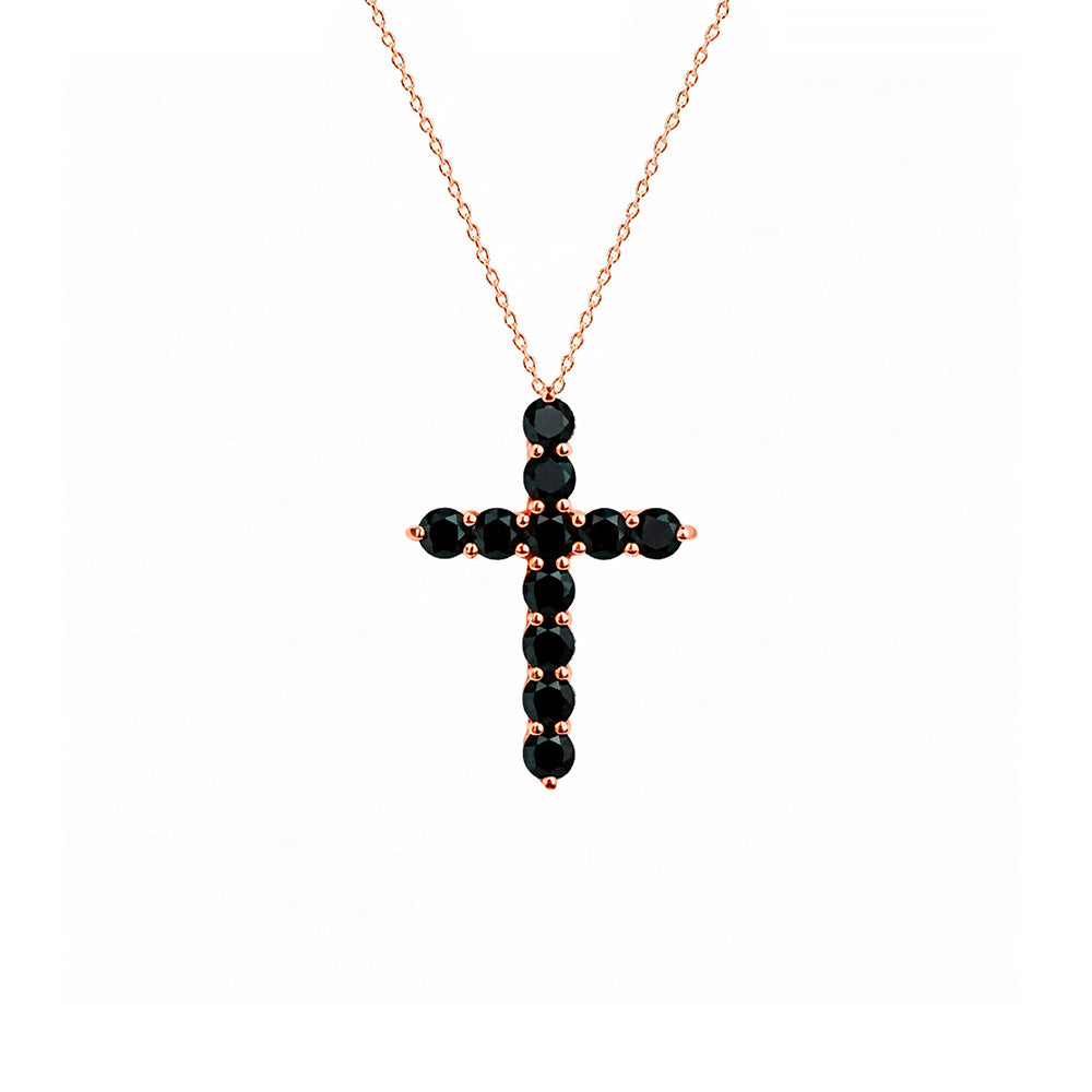 14K Gold Black Diamond Cross Pendant