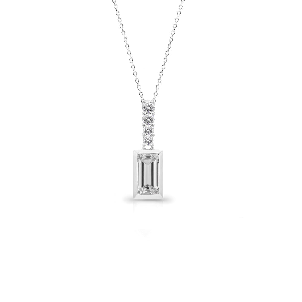 White Sapphire Bar Pendant Necklace, Dainty Diamond Necklace