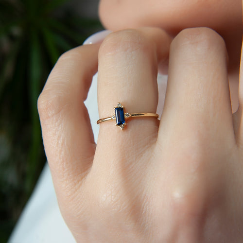 Baguette Cut Diamond Sapphire Engagement Ring