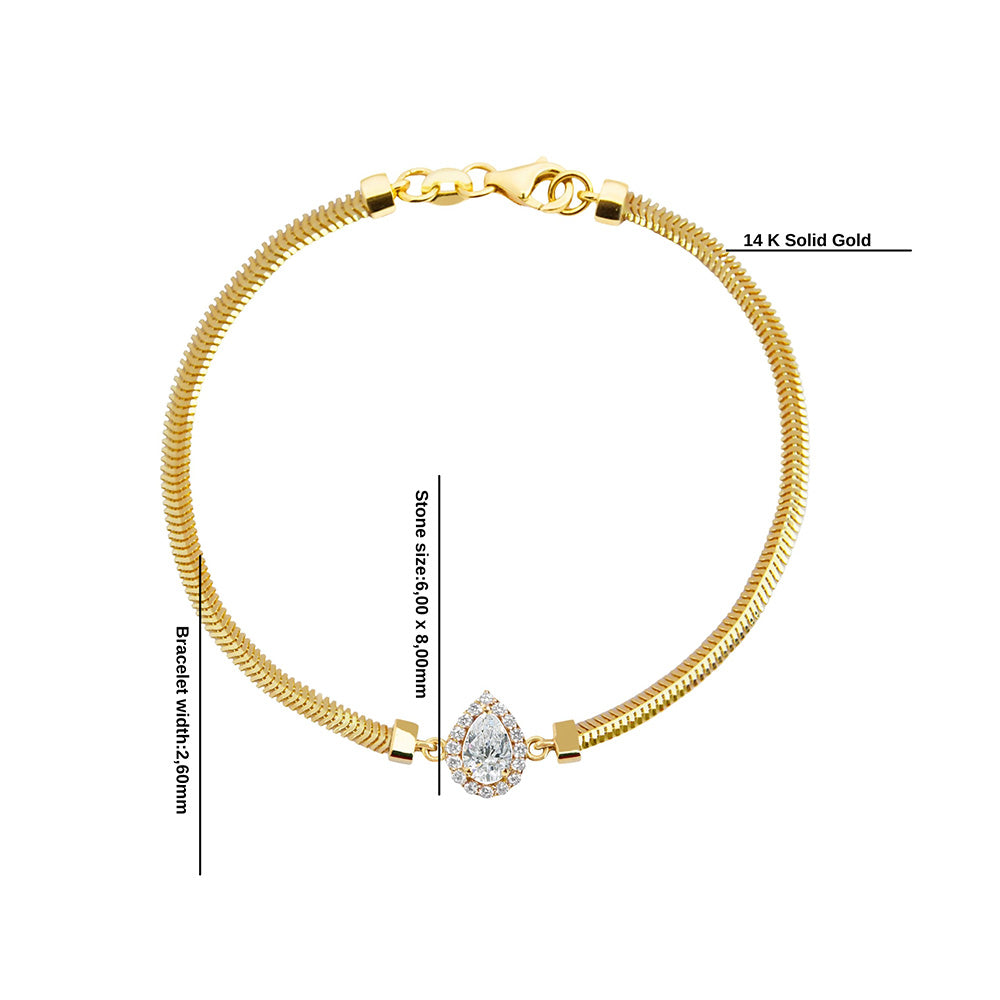 14K Gold Natural White Sapphire Bracelet / Pear Wedding Bracelet