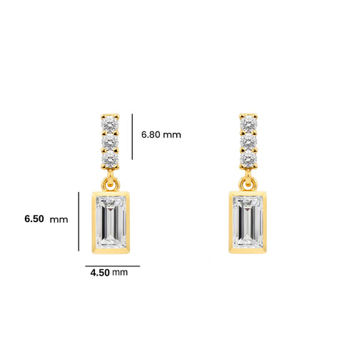 14K Gold White Sapphire Baguette Earrings