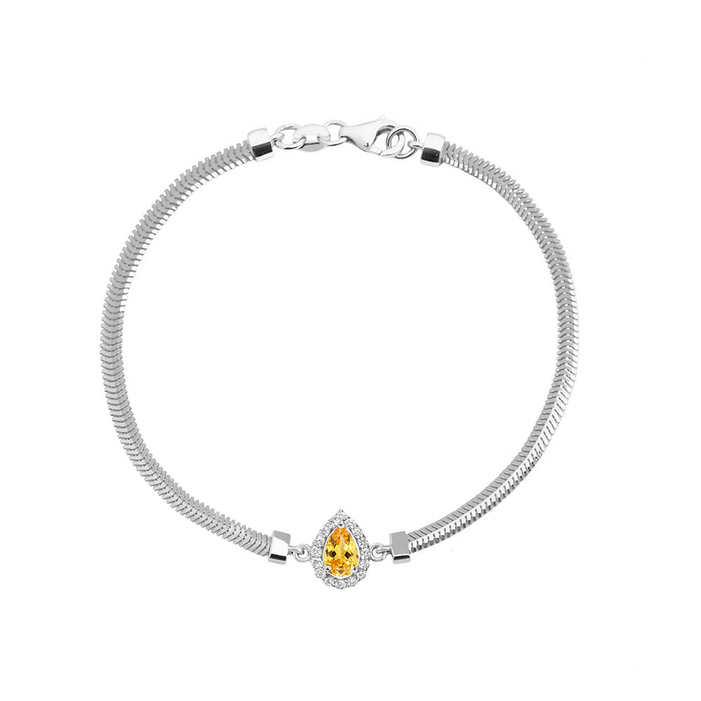 14K Gold Citrine Bracelet / Pear Citrine Diamond Bracelet