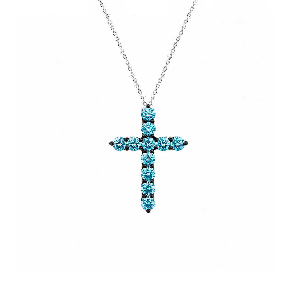 14K Gold Aquamarine Cross Necklace / Baptism Gift