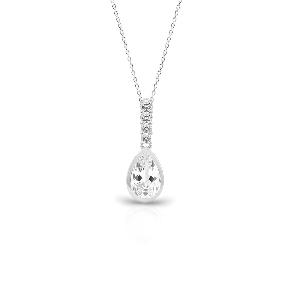 14K Gold White Sapphire Drop Necklace