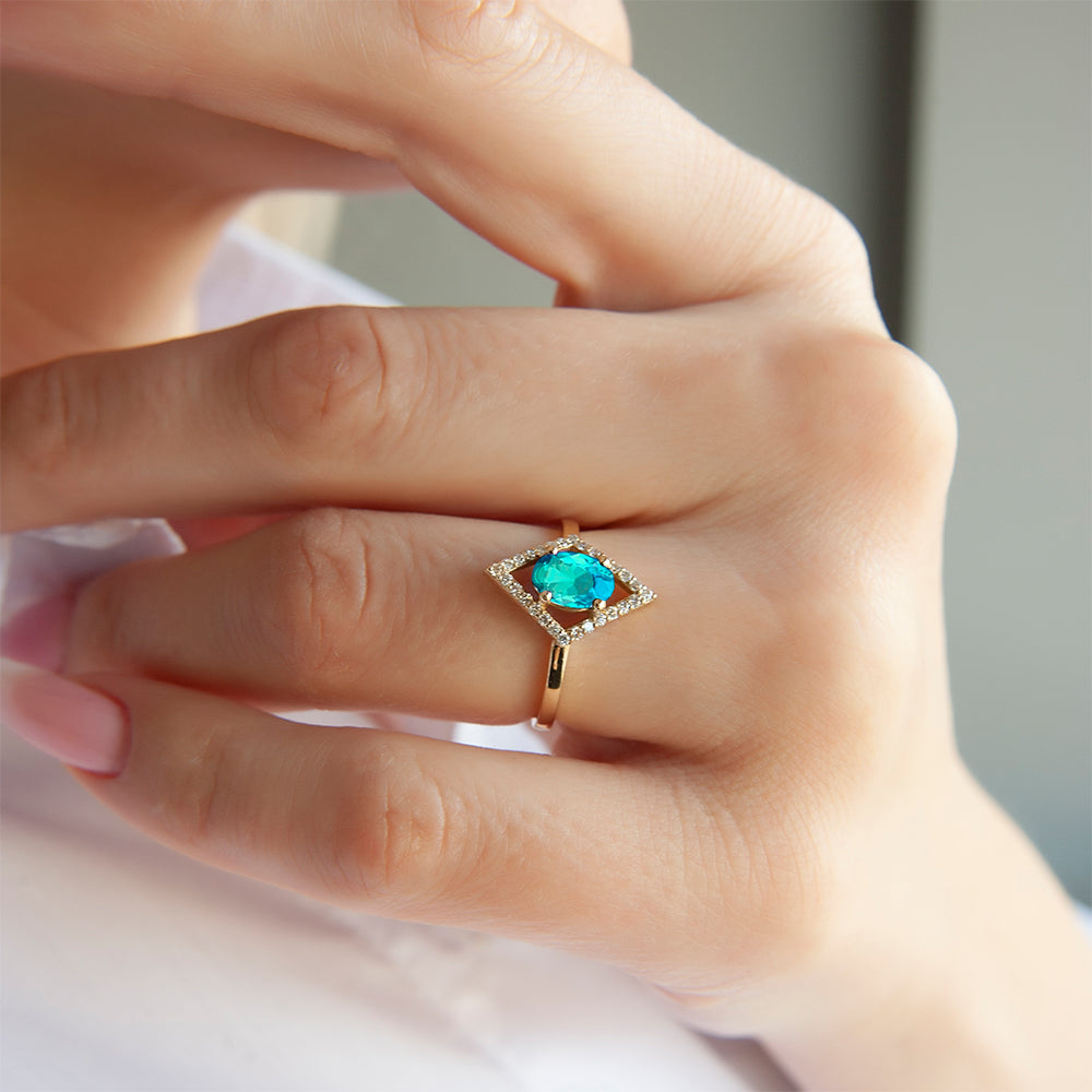 Kite Halo Aquamarine Ring