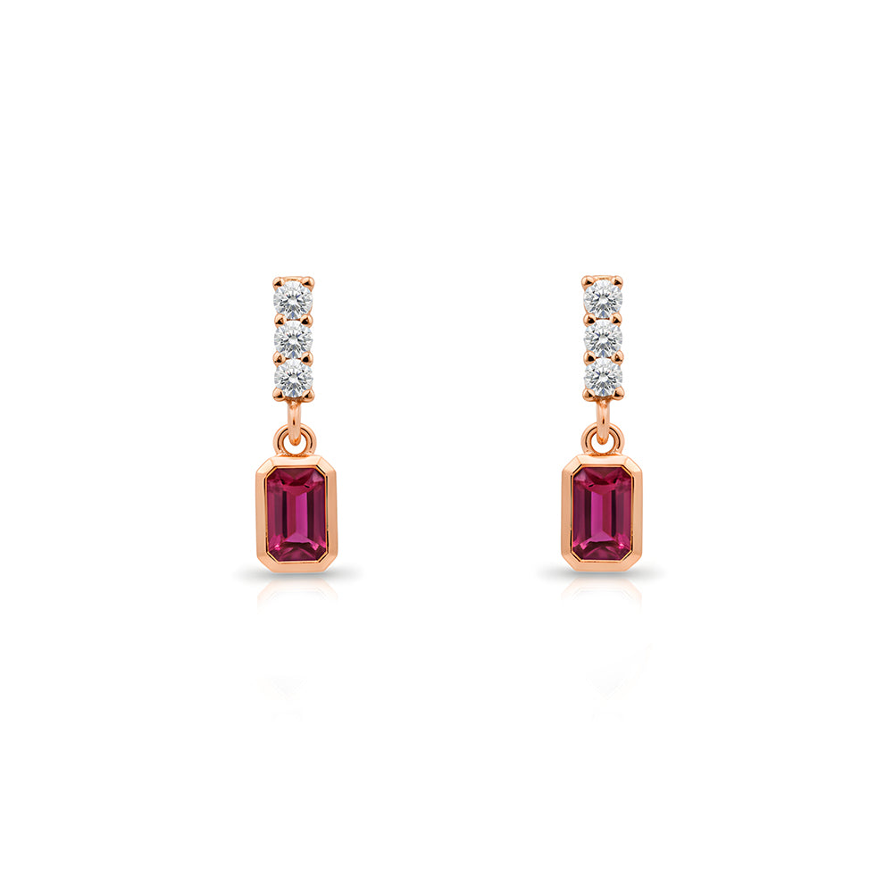 14K Gold Ruby Rectangular Earrings
