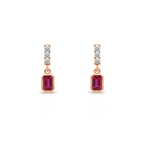 14K Gold Ruby Rectangular Earrings
