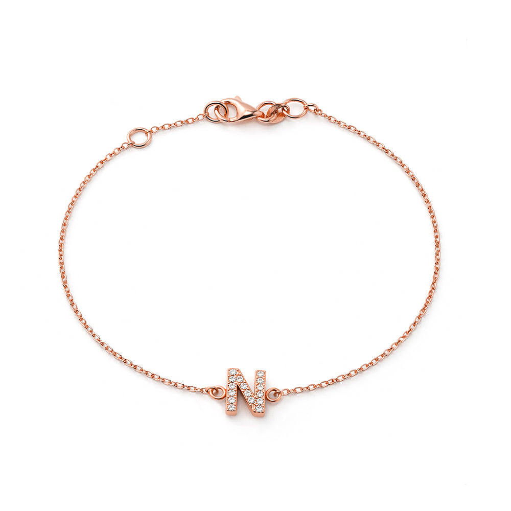 Diamond Initial Bracelet / 14K Gold Letter N Bracelet